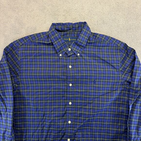 Ralph Lauren Button Down Shirt Men's XL Tartan Plaid Cotton Long Sleeve Preppy - Picture 2 of 8